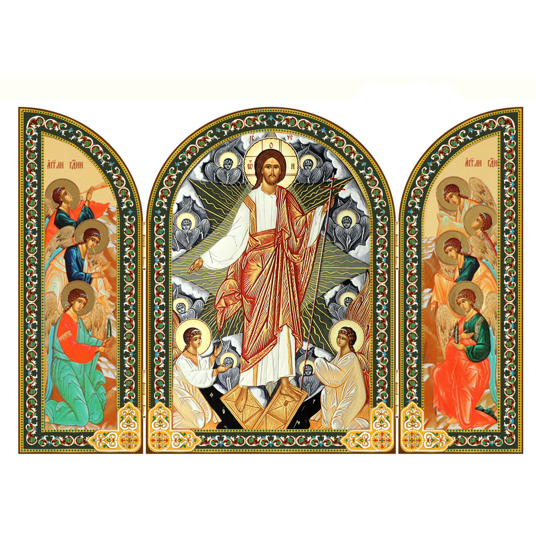 Resurrection of Christ With Saint Seraphim Angels - On The Doors Angels - Gold Foil