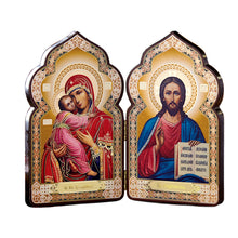 Load image into Gallery viewer, Church Dome Shape Diptych - Virgin of Vladimir and Christ The Teacher Gold Foil
