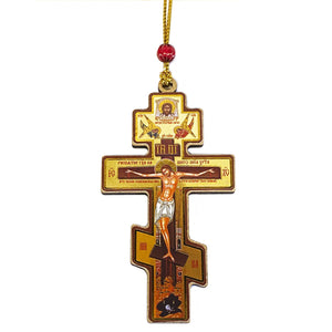 Three Bar Cross Small Wooden Icon Cross  On Rope