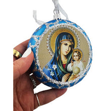 Load image into Gallery viewer, Virgin Mary Eternal Bloom  Religious Round Christmas Ornament - Not Breakable  4 3/4 Inch - Comes With Ribbon to Hang
