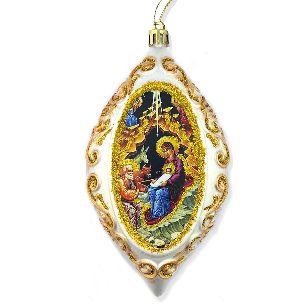 Christmas Ornament Decoration With Nativity of our Lord 6 1/2 Inch Non-Breakable