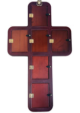 Load image into Gallery viewer, Greek Icon Cross - 14 Inch Oak Wood - Resurrection of Christ, Christ Good Shepherd, Seven Swords, Saint Michael, Nativity - Transfiguration - Icons are Gold Foiled

