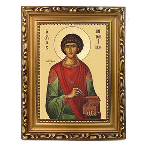 Russian Healer St Saint Panteleimon THE GREAT MARTYR- Gilded - Byzantine Greek Icon