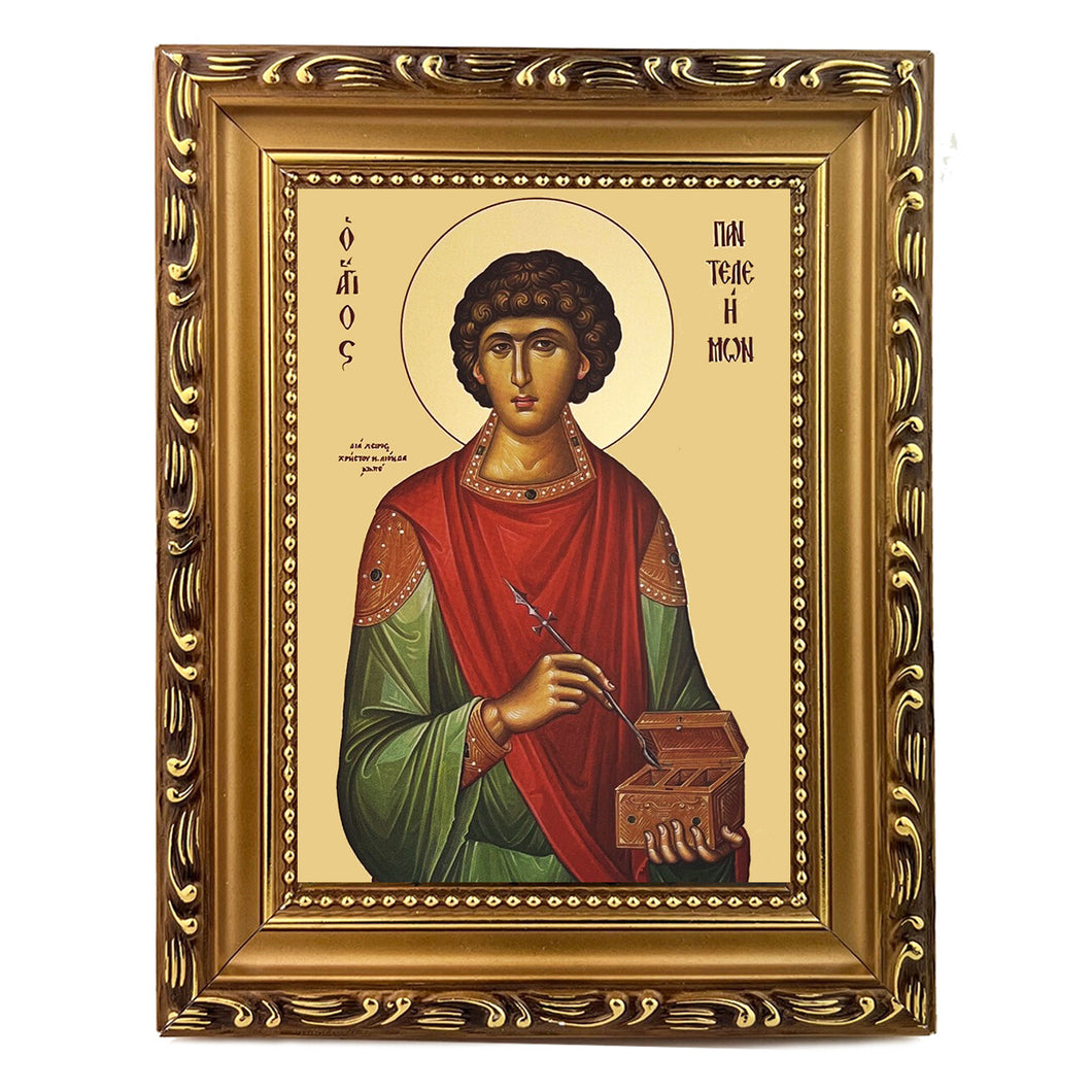 Russian Healer St Saint Panteleimon THE GREAT MARTYR- Gilded - Byzantine Greek Icon