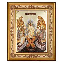 Load image into Gallery viewer, Resurrection Christ' S Descent Into Hell - Gold Foiled Byzantine Greek Icon - in Wooden Frame Decorated With Crosses Comes With Stand For Standing and Hook For Hanging on Wall 7 1/4"x5 3/4"
