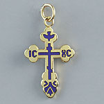 1 " Pendant Budded Cross Gold With Blue Inlay