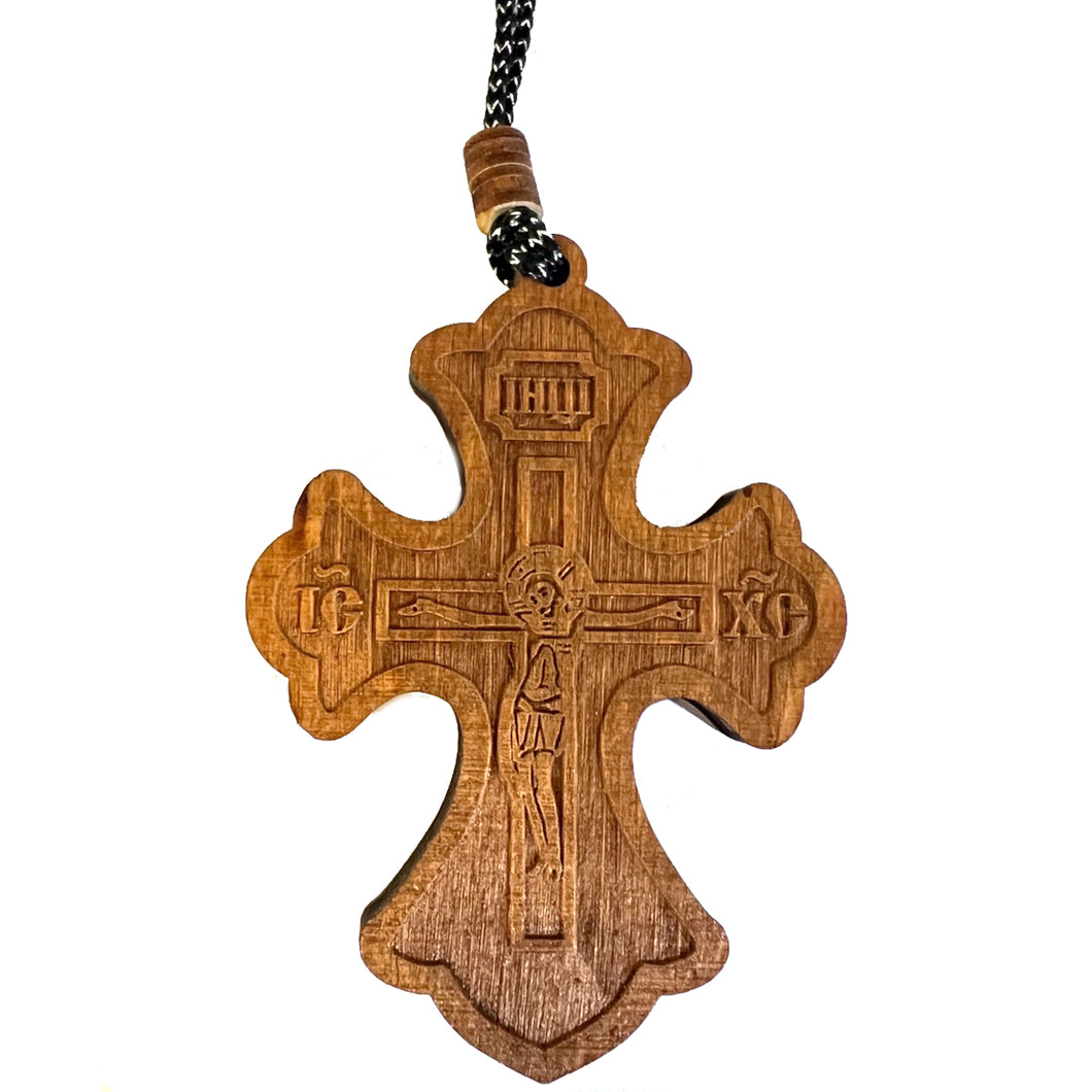 Holy Protection - Virgin Mary and Crucifix Wooden 2 Sided Cross Pendant